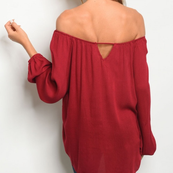 Brandi Burgundy Off the Shoulder Top - Picture 2 of 2
